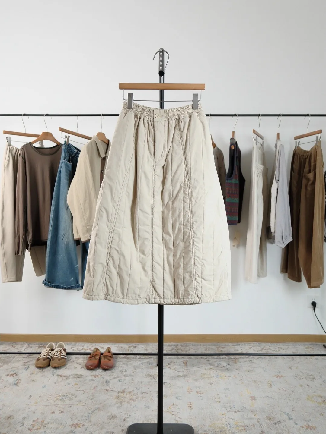 

Japanese Sle Pleated Cotton Thiened Winter Casual Mid-Length Women's Skirt Elastic Waist Large Size Flower Bud Skirt