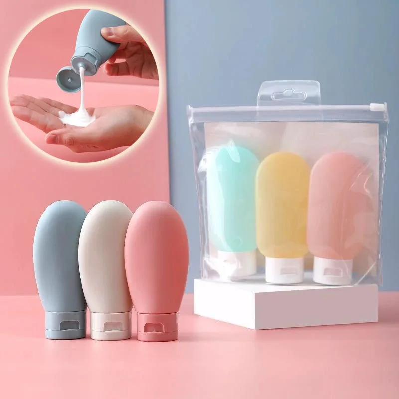 3Pcs/Set Refillable Bottle 60ml  Soft Silicone Lotion Container Squeeze Tube Empty Bottle Portable Travel Shampoo Bottle