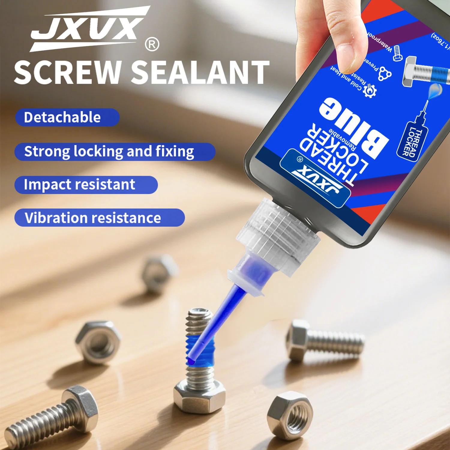 Medium Strength Blue Thread Locker 243 Nuts-Bolts Locker, Screw Adhesive Lock Tight Seal Fasteners Anaerobic Curing Metal Glue,Rustproof Essential Tool for Car Repair.