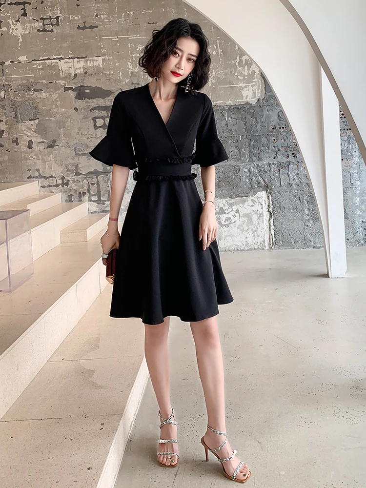 

Элегантное вечернее платье Ele Bla для женщин: роскошное, в стиле Хепберн, модное, с миди-юбкой, рукавами-колокол и застежкой-молнией