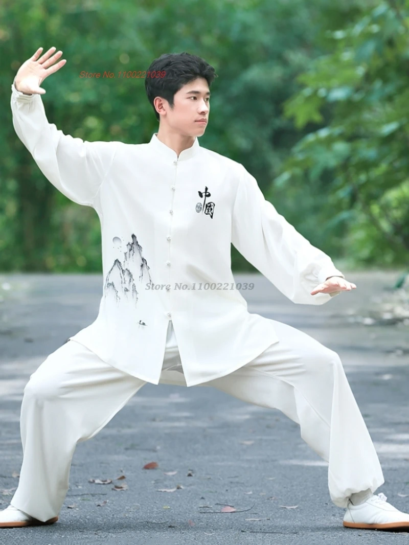 2026-chinese-tai-chi-uniform-wushu-kung-fu-training-practice-martial-arts-wing-chun-ink-painting-tops-pants-set-outdoor-sports