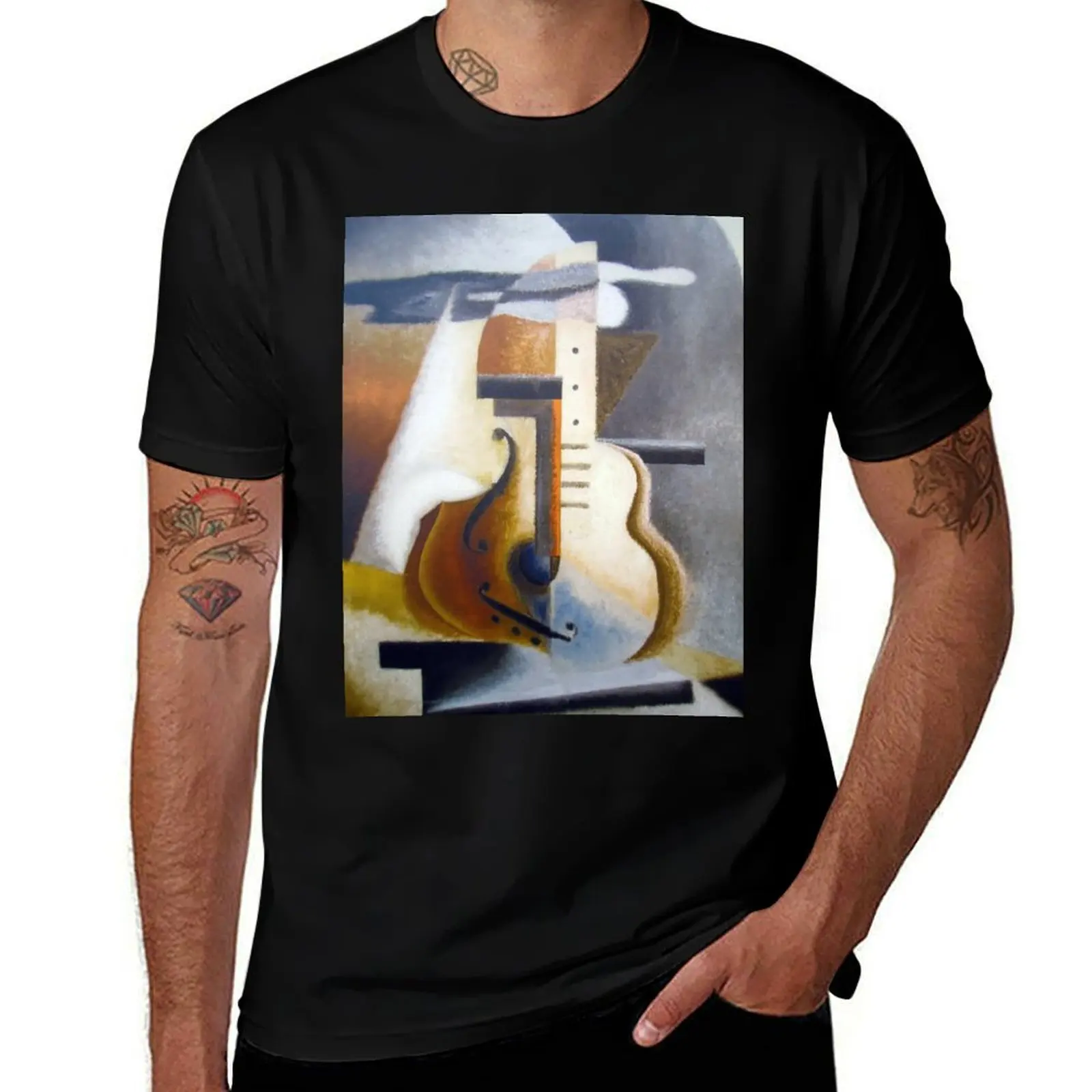 Nikolay Diulgheroff guitar painting T-Shirt Casual Simple Design Short Sleeve Shirt T-Shirt