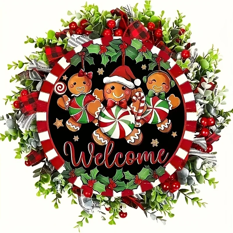 Deroro Welcome Christmas Gingerbread Man Door Sign Xmas Peppermint Candy Wood Door Hanging Outdoor Outside Porch Wall Decor