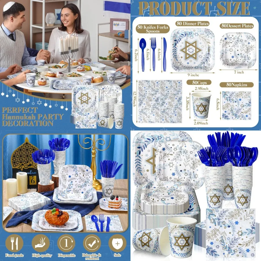 350 Pcs Paper Plates and Napkins Set Disposable Dinnerware Party Supplies Tableware for Serving 50 Guests with Cups Knives Fork