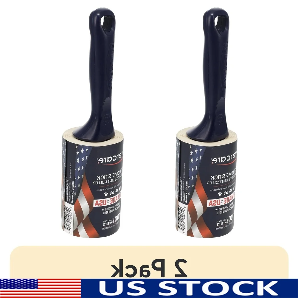 

2 Pack All Purpose Lint Roller 100 Sheets Sticky Adhesive Hair Crumb Cleaner Easy Tear Handle Ergonomic Design Home Travel