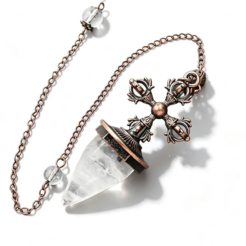 Cross Charm Rock Crystal Pendulum for Divination Dowsing Amethysts Tiger Eye Green Aventurine Healing Pink Quartz Pendulo X444 view 3