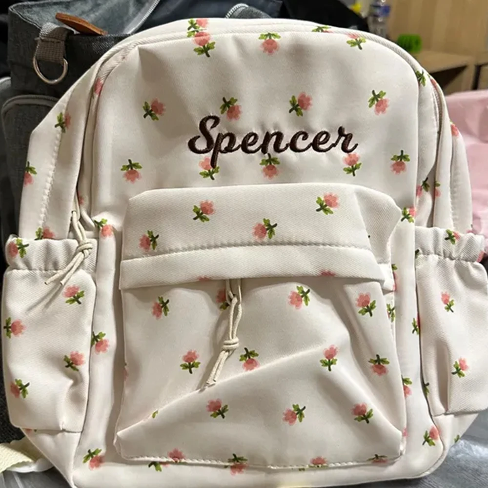 

New Small Floral Backpack for Girls Personalized Name Fresh Student Schoolbags Custom Embroidery Name College Travel Backpacks