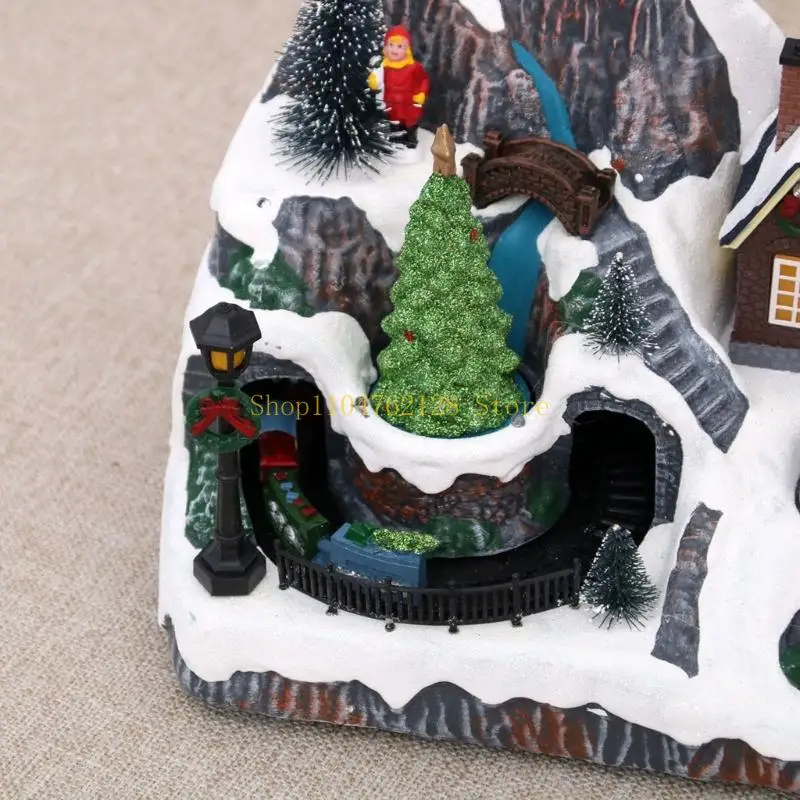 LED Light Christmas Village Scene with Rotating Figure Collection Figurines best sale