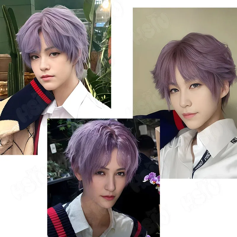 Rafayel Cosplay Wig Game Love and deepspace Cosplay Wig HSIU 30cm gray fuchsia short hair Heat Resistant Synthetic Wig+Wig cap