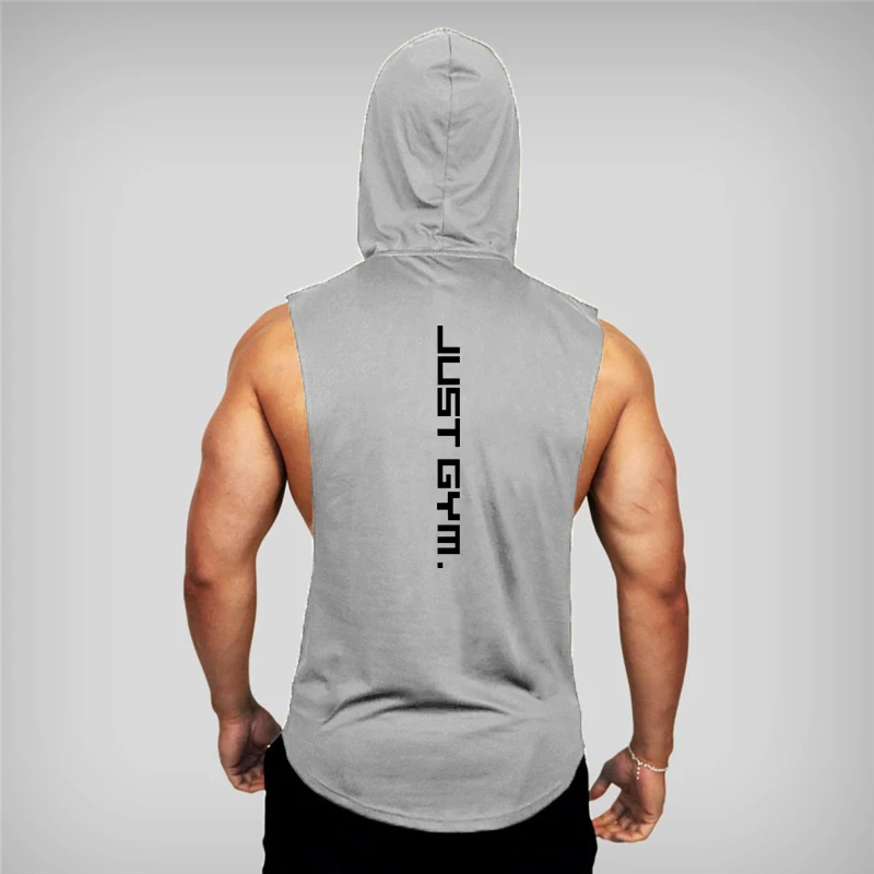 Muscleguys-Camiseta sin mangas con capucha para hombre, ropa de Fitness de algodón para culturismo, chaleco de entrenamiento, Camiseta deportiva sin