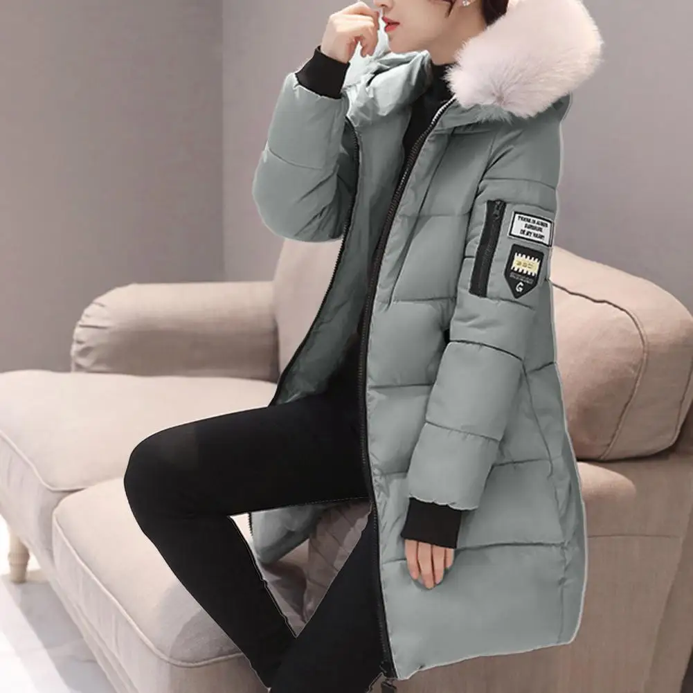 Hooded Cotton Coat Women Hooded Winter Coat Stylish Women\'s Winter Cotton Coat Thickened Windproof Warm with Hood Zipper Pockets