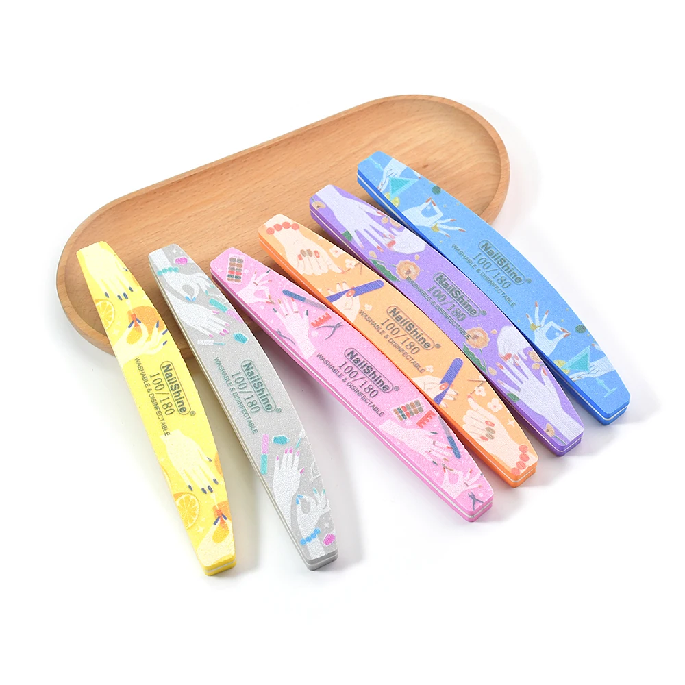 5/10pcs Hand Printed Professional Nail File Sponge File Polishing Grinding Gel Polisher Lime Manicure Nail Tools 100/180 Grit