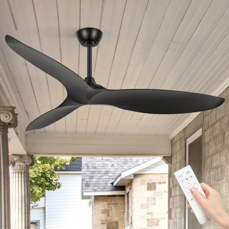Ventilatori da soffitto da 56 pollici senza telecomando leggero, motore CC reversibile silenzioso, 3 pale, 6 velocità del vento, timer, soffitto per interni/esterni