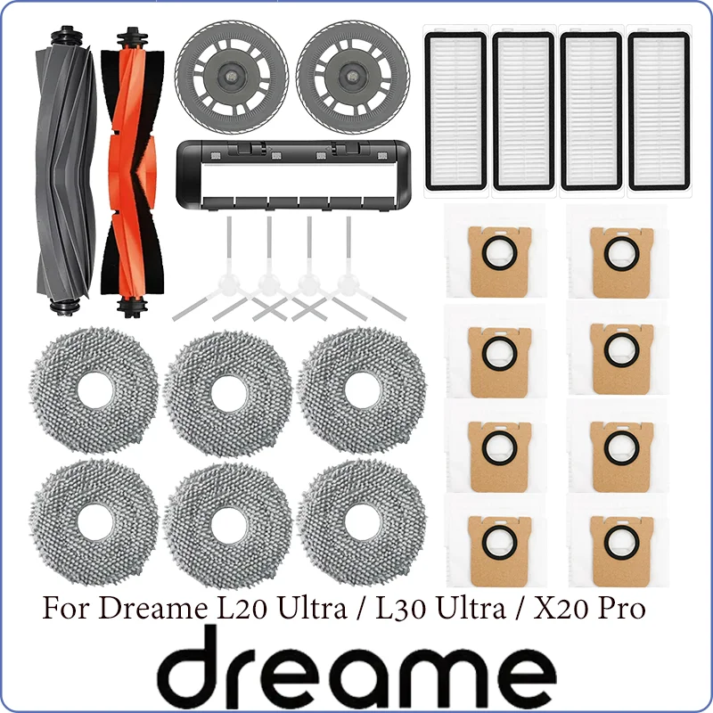 

Dreame L20 Ultra Robot Vacuum Spare Parts Dreame L30 Ultra Rubber Main Side Brushes Mop Cloths HEPA Filters Dust Bag Accessories