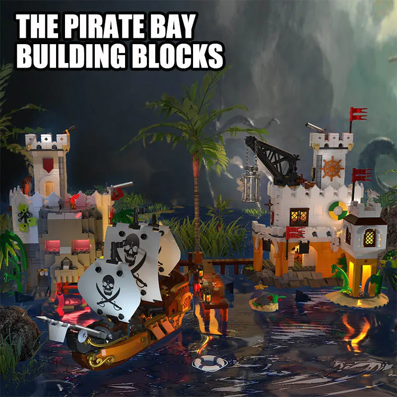 City MOC 2461pcs The Pirate Bay Pirate Ship Mini Size Building Blocks DIY Micro Bricks Pirate Nest Toys For Children Gifts