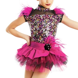 Kids Jazz Dance Costume Customized Ostrich Feather Trimmed Dress for Girls