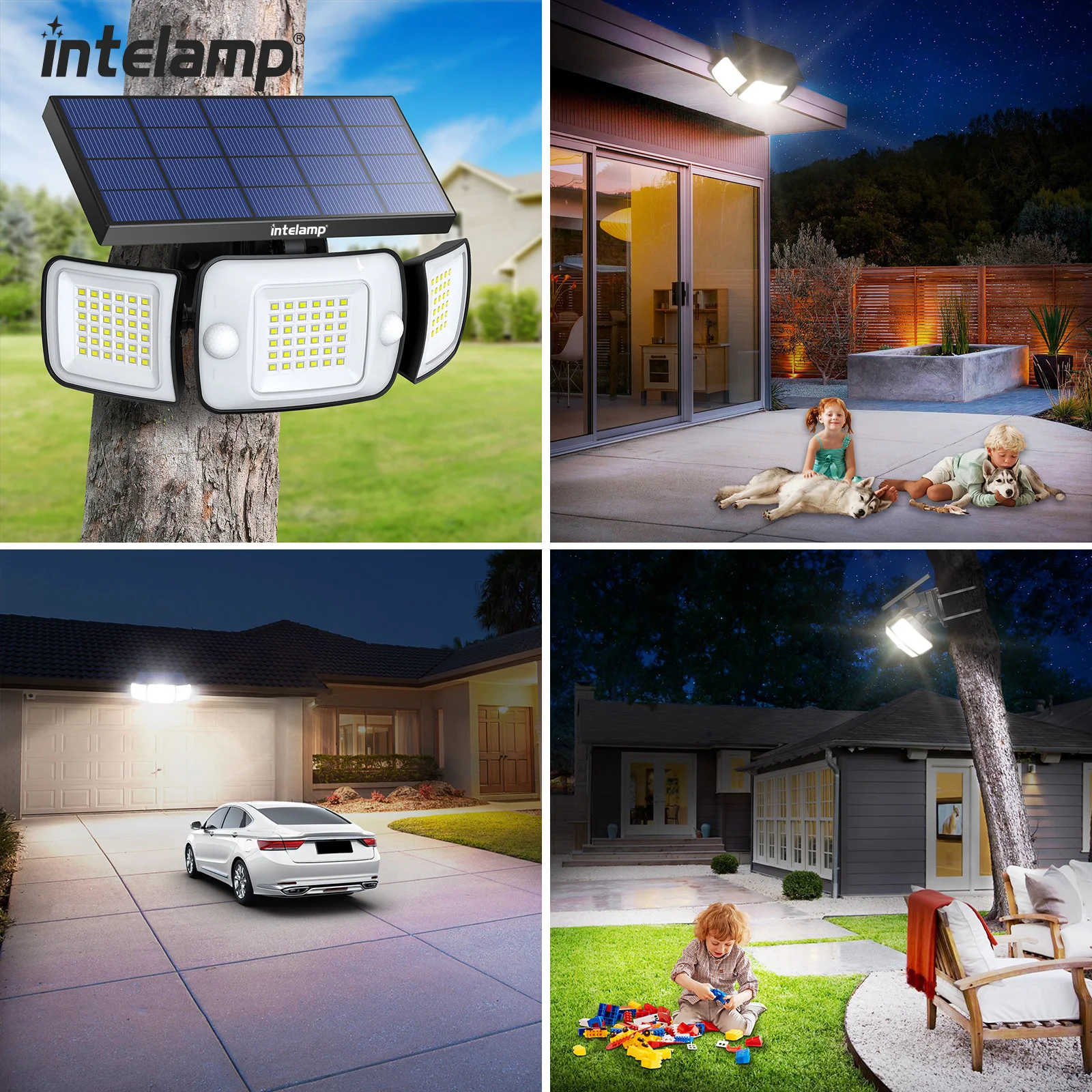 Intelamp-luz Solar para exteriores con Sensor de movimiento, lámpara de calle de pared brillante impermeable para jardín, patio, camino, garaje,