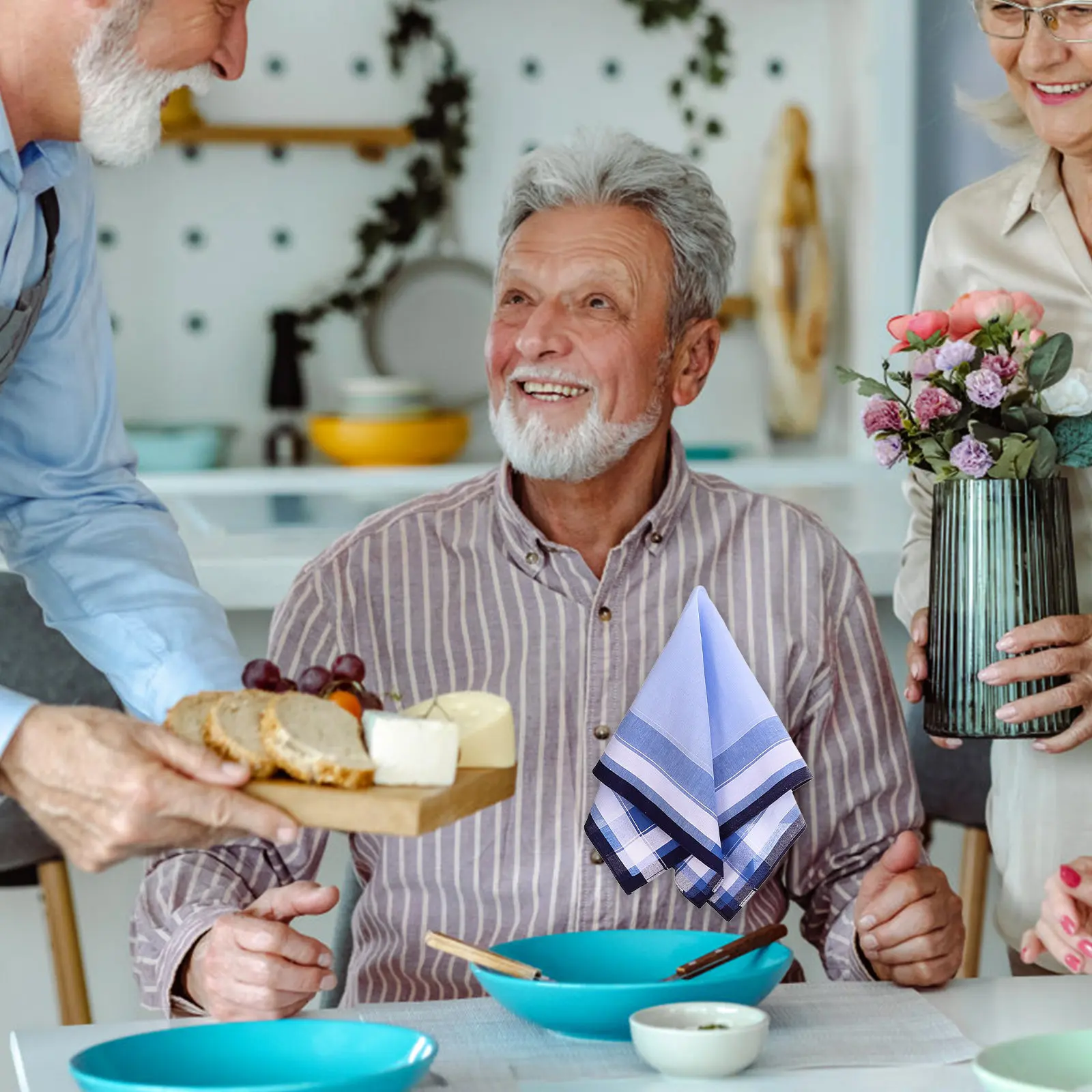 

Набор из 3 хлопковых носовых платков большого размера, высокая прочность, тонкая работа, мужской модный аксессуар в ретро-стиле для чаепития
