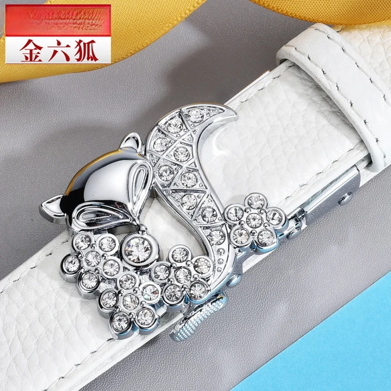 春夏の新スタイル白トップレイヤー牛革女性のベルトキツネの装飾自動バックル韓国語バージョンウエストベルトトレンディ