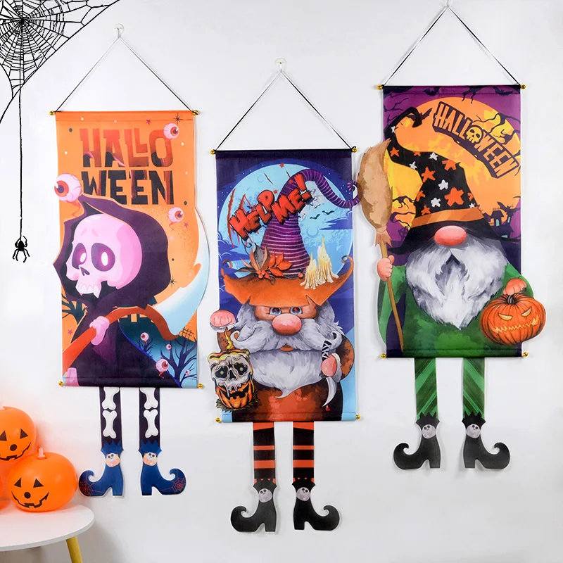 

Halloween Dwarf Pumpkin Skull Hanging Banner Flag Halloween Ghost Festival Party Haunted House Home Indoor Outdoor Decorations