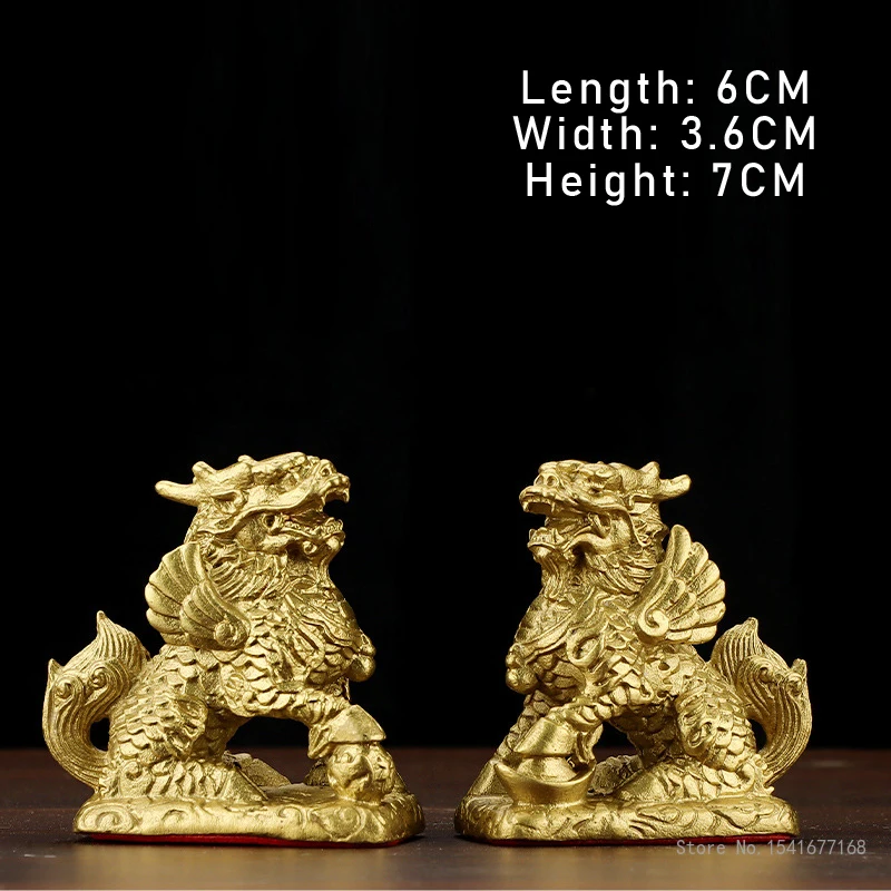 

A pair of Copper Qilin Sculpture Decorative Ornaments, Animal Kylin Home Living Room Office TV Cabinets Decoration Copper Crafts