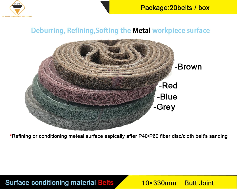 20 pcs 10x330 Non-woven Nylon Abrasive Sanding Belt Coarse to Fine for Stainless Steel Metal Striping Deburring Remove Welding