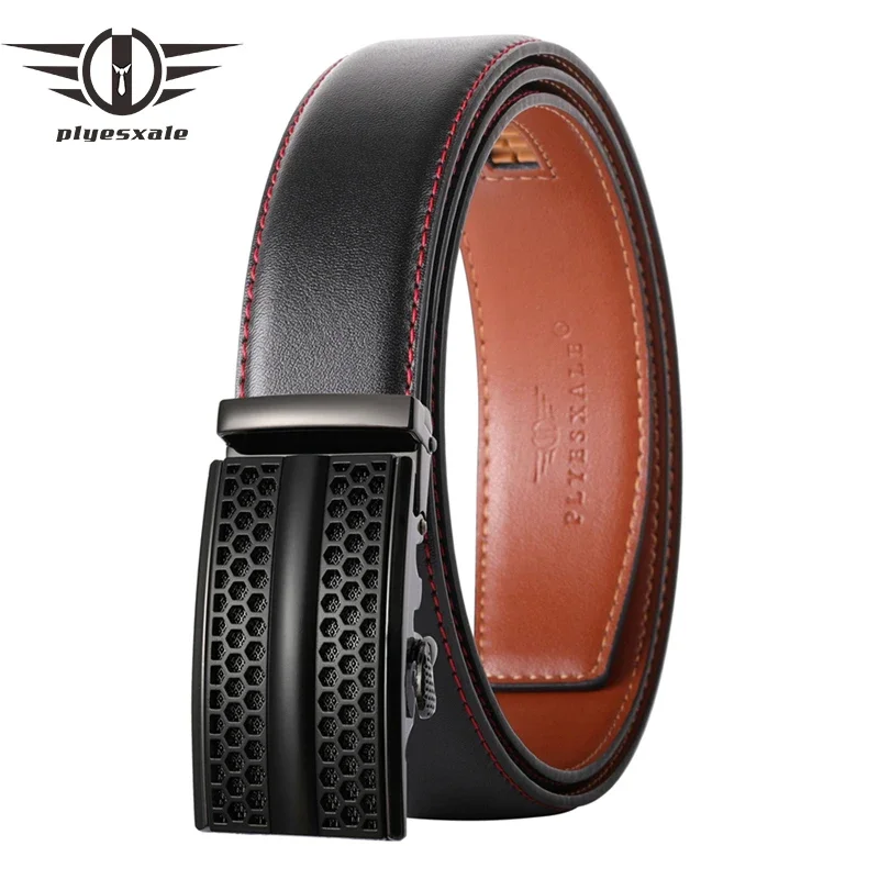 

Plyesxale 2024 Genuine Leather Belt Metal Buckle Automatic Male Trouser Strap Business Formal Men's Belt Black 35mm Width G413