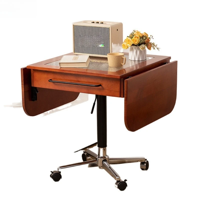 

Medieval mobile lifting and folding multi-purpose glass lifting small square table coffee table edge dark coffee color edible