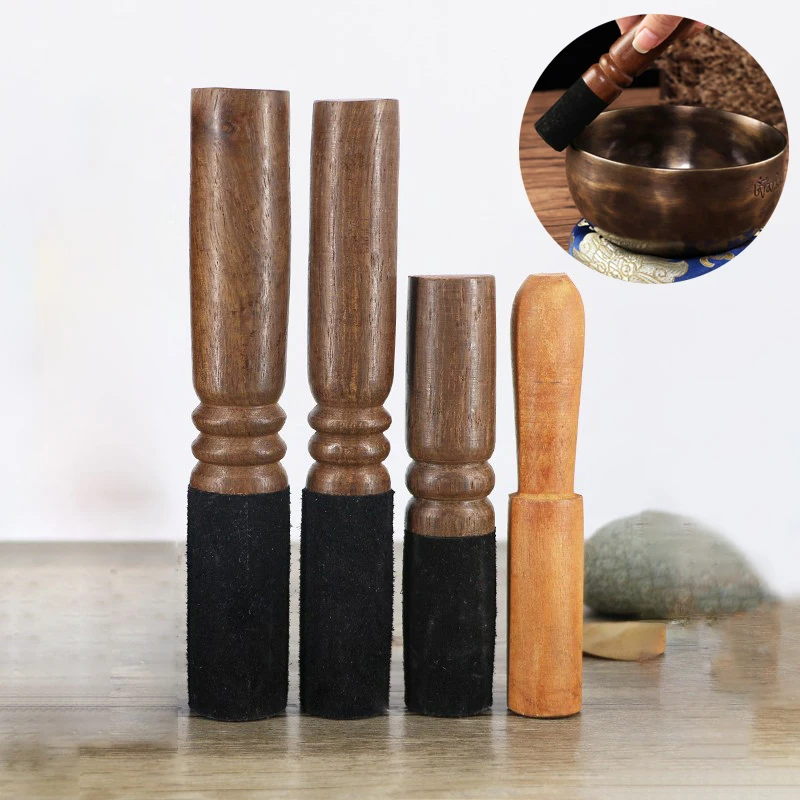 手作りのチベットの歌のボウル,12 cm, 10.5 cm, 13cm,革の棒,仏教のボウル