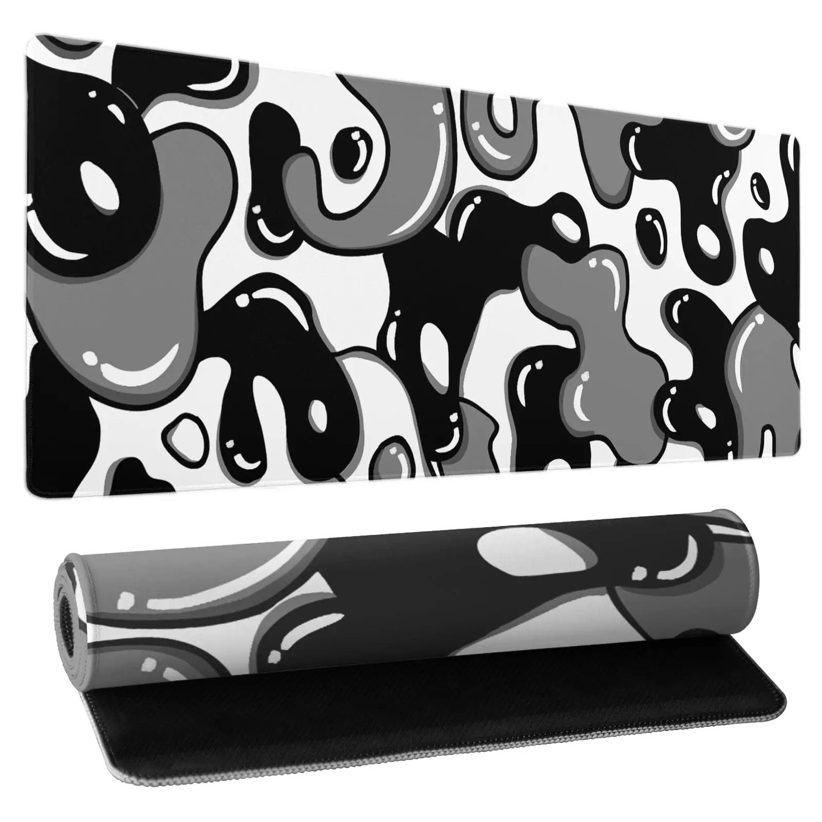 

Gray, Black, and White Gaming Mouse Pads, Geometric Anime Gaming Mouse Pad XL, Japanese-style Desk Mat with Anti-slip Feature