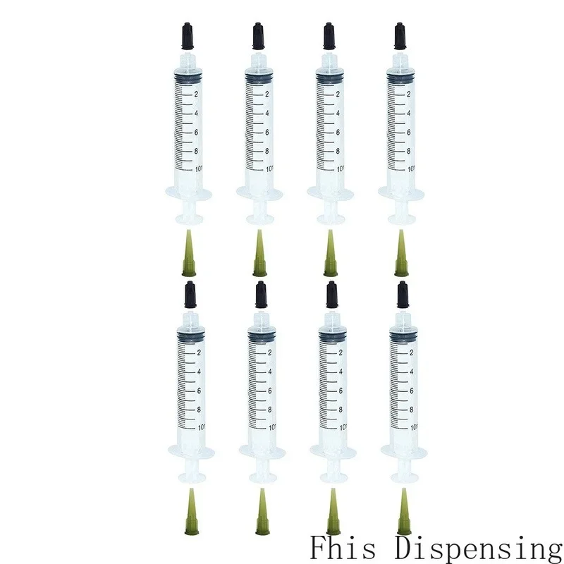 

10ml 10cc Manual Syringe Dispenser Kit 14G Plastic Tapered Dispensing Tips and Caps Pack of 5