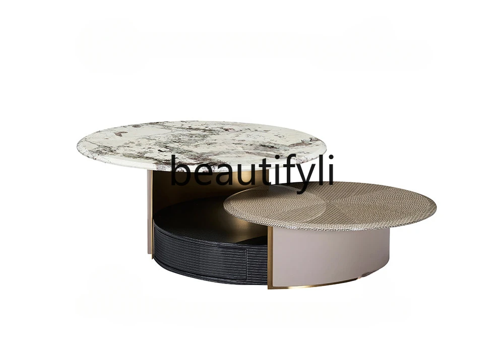 Italian light luxury natural luxury stone snow mountain blue marble tea table multi-layer storage coffee table