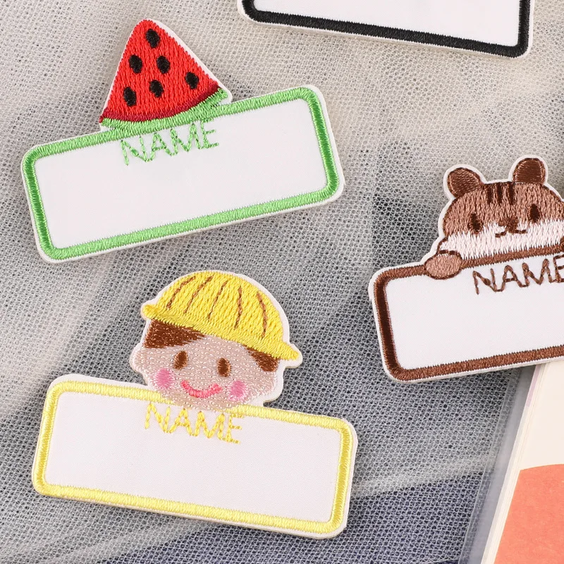 1 Pcs New Cartoon Cute Animal Name Sticker Badge Coat Hat Backpack DIY Self-Adhesive Name Sticker Embroidery Fabric Sticker