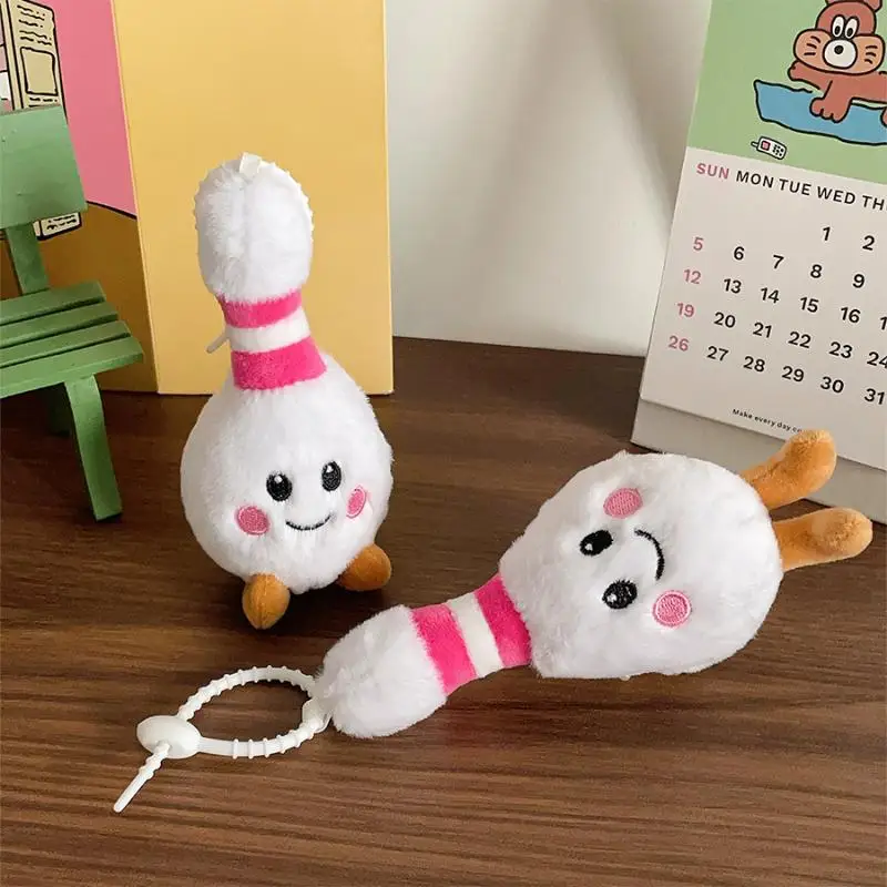 Cute Simulation Bowling Plush Doll Keychain Kawaii Stuffed Soft Keyring Backpack Pendant Bag Charm Decoration Children Toy Gifts