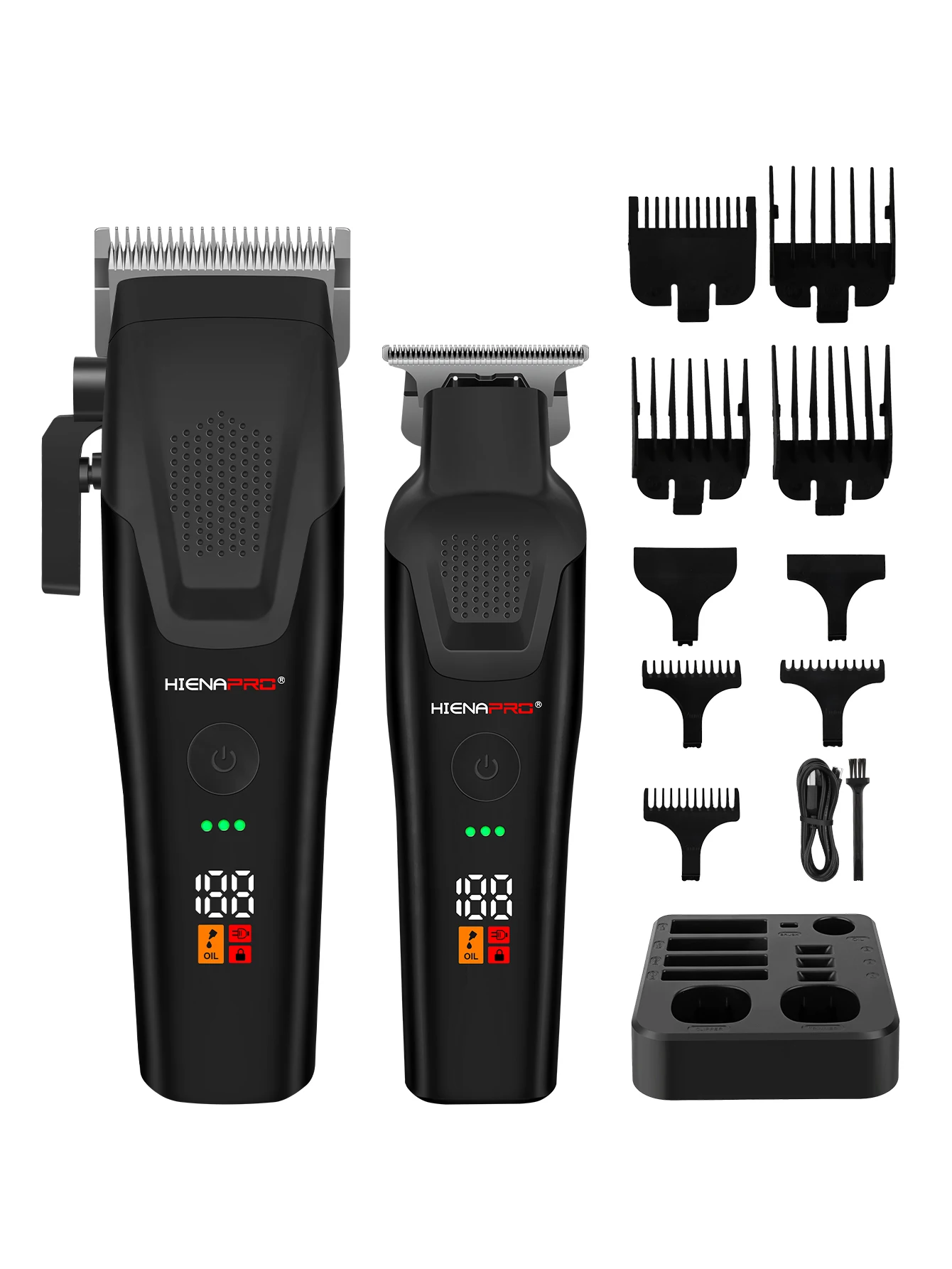 set-regolacapelli-e-rifinitore-hiena-pro-2-in-1-kit-da-barbiere-senza-fili-con-display-led-8-pettini-guida-e-base-di-ricarica