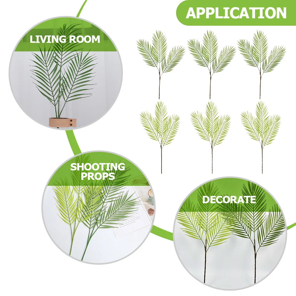 

6pcs Simulation Leaf Green Plant Fake 3-Branch Sago Cycas Decor Artificial Greenery For Home Office Party Photography Background