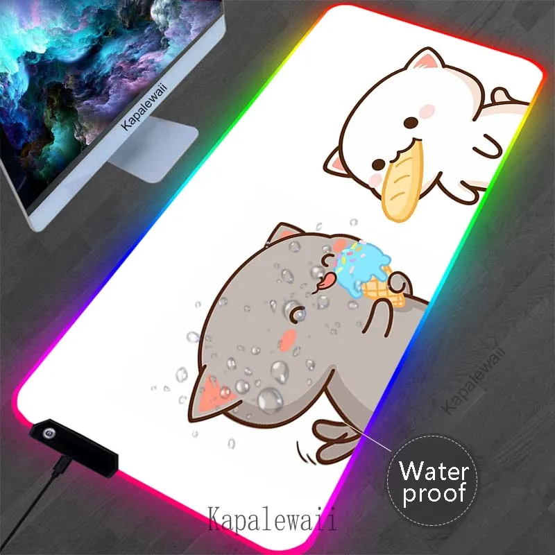 

RGB Waterproof Peach Mochi Cat Large Mousepad Game Mouse Pad Gamer Mouse Mat Gaming Accessories Keyboard Pads Speed Desk Mat XXL