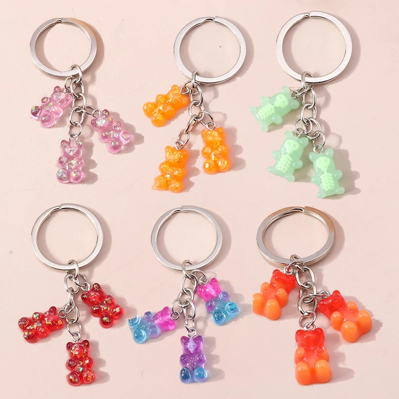 Cute Resin 3D Bear Keychain Charms Animal Keyrings Pendant for Women Girls Handbag Charms Car Keyholder DIY Jewelry Accessories