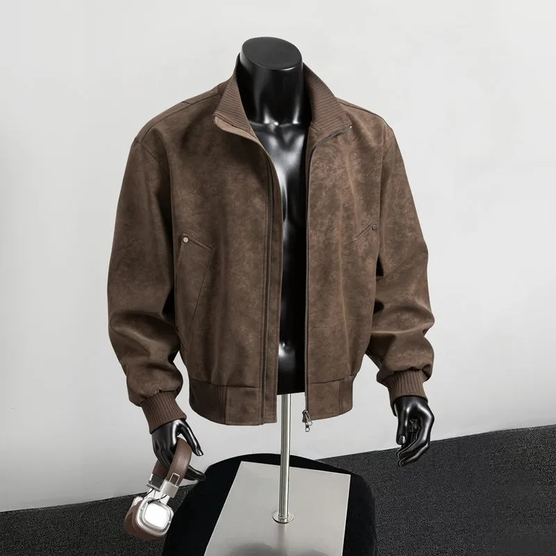 

Мужская свободная рабочая одежда в стиле ретро с воротником-стойкой American Sle Haome, теплое молодежное пальто из искусственной кожи