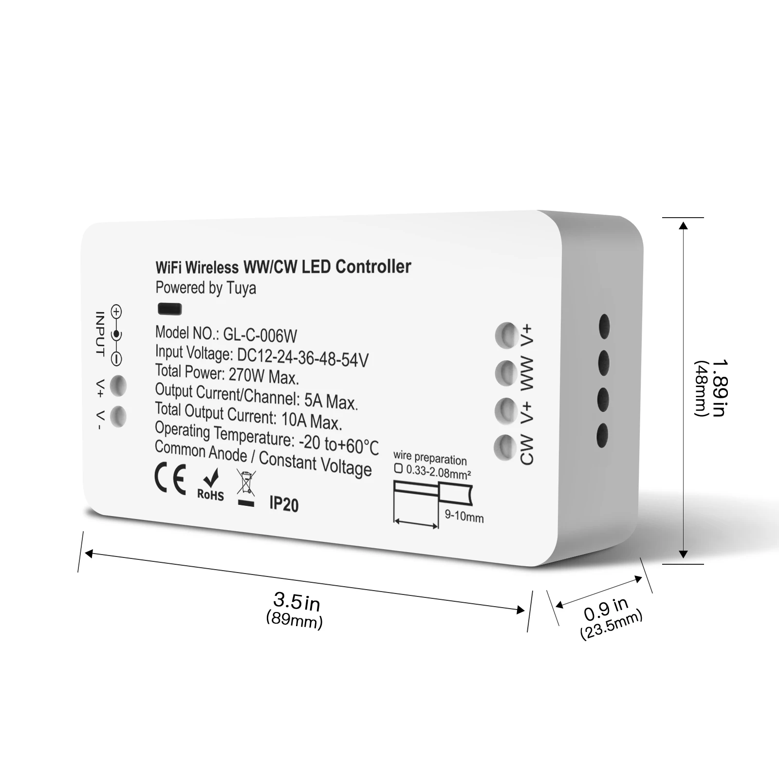 WiFi  WWCW LED Controller, CCT DC12-24V Tuya Smart Life App Voice Control Warm Cold White Dimmable Strip Light