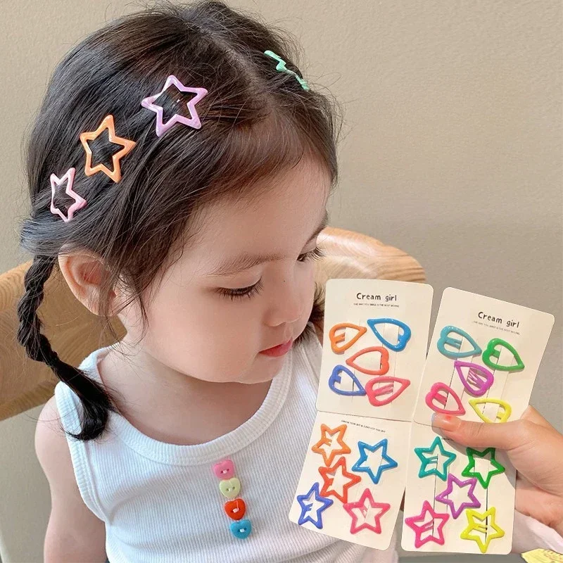 10pcs Colorful Glow in The Dark Star Heart Hairpin BB Snap Clips Luminous Barrettes Girls Hair Grip Kid Headdress Accessories