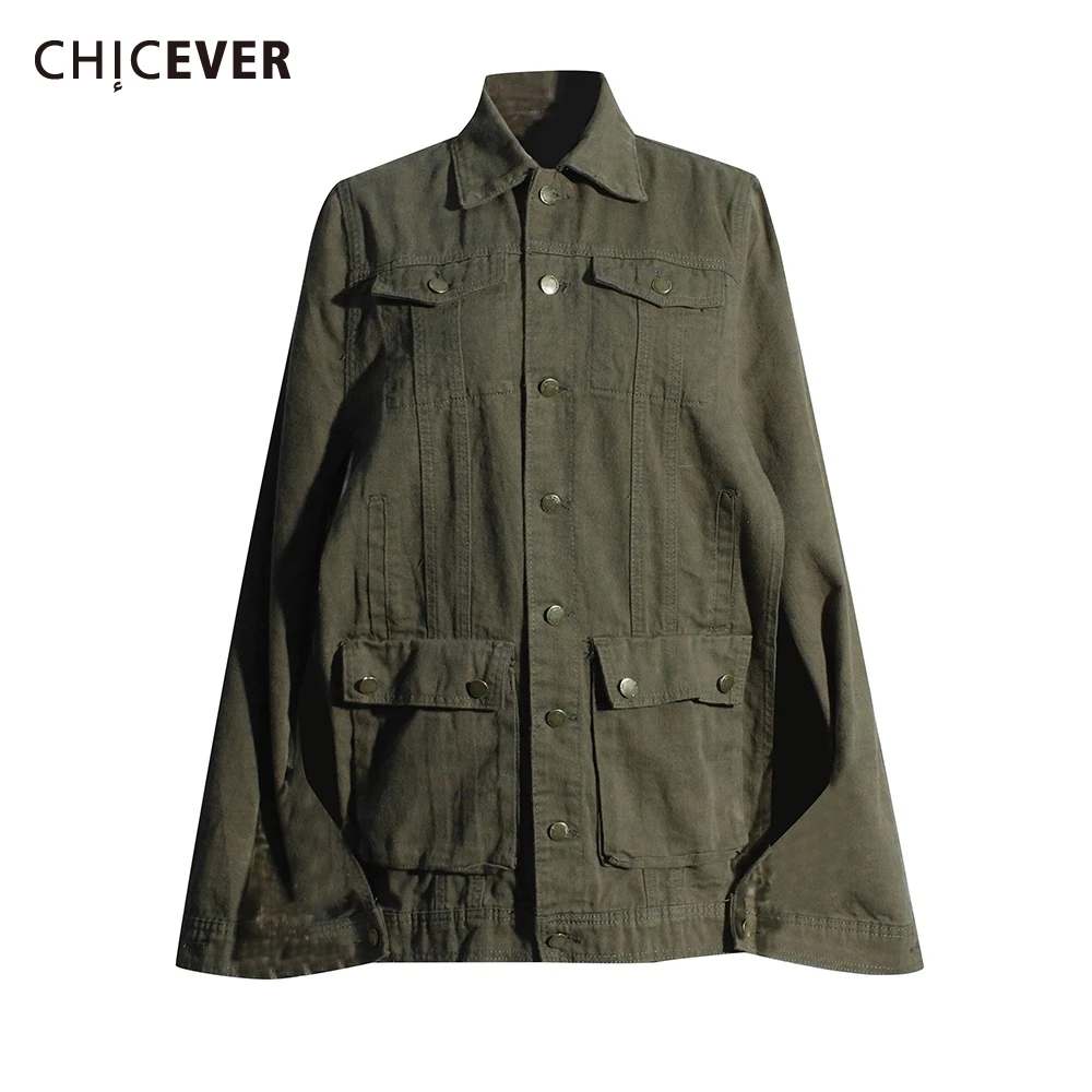 

CHICEVER Designer Patchwork Denim Coats for Women Lapel Cloak Sleeve Single Breasted Spliced Multi Pockets Jacket Female Spring