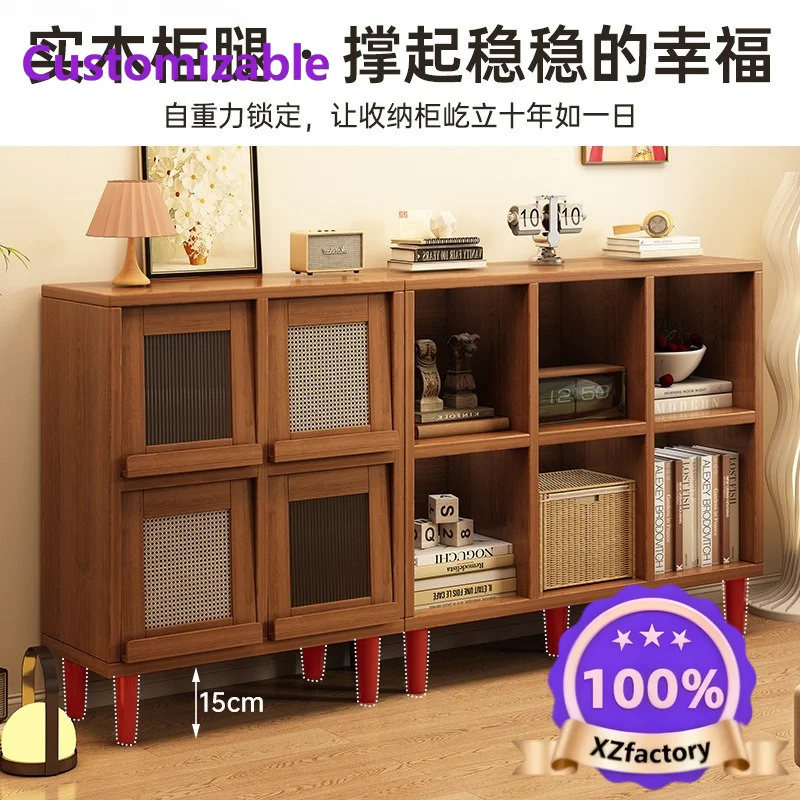 Factory Direct 2026 Top RatedSolid wood dining side living room tea storage walnut plaid sofa side against the wall floor locker