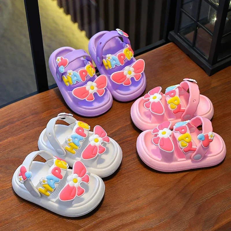 New Summer Cute Bow Decoration Toddler Sandals For Aged 0-5 Children Girl Slippers Non-slip Prewalker Flip Flops Home Kids Shoes