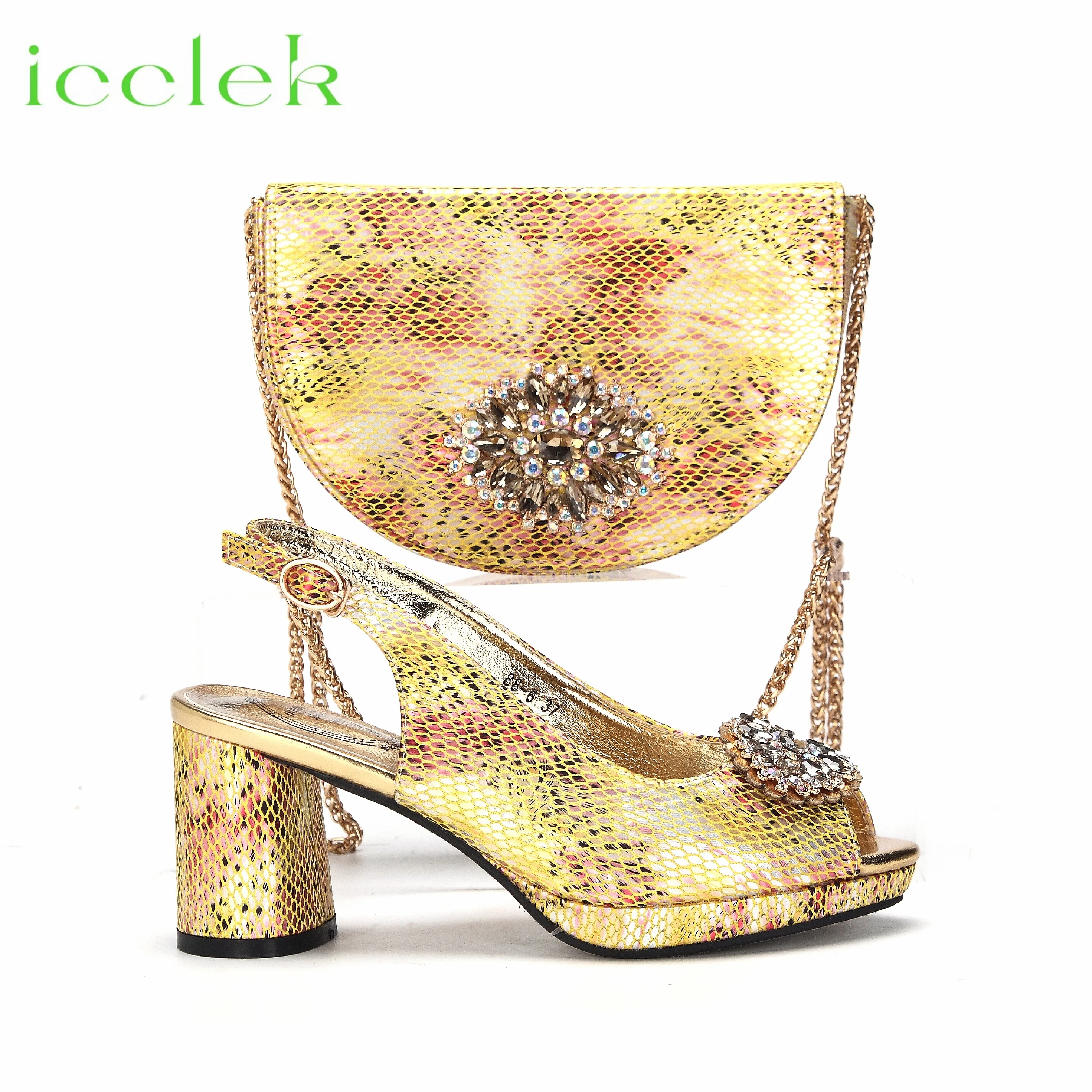 

Hot Selling Summer New Style Ladies Snake Patterrn Design Shoes Matching Bag Set in Gold Color For Nigerian Party Women