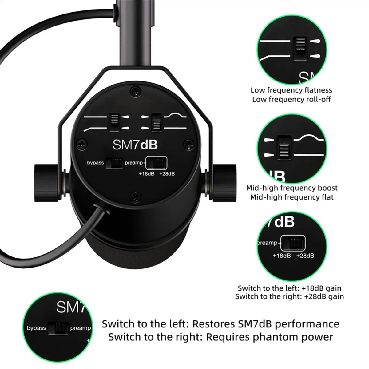 (DT37) SM7DB Professional Dynamic Microphone Built-in Preamp for Live Recording Streaming Podcasting Brocasting