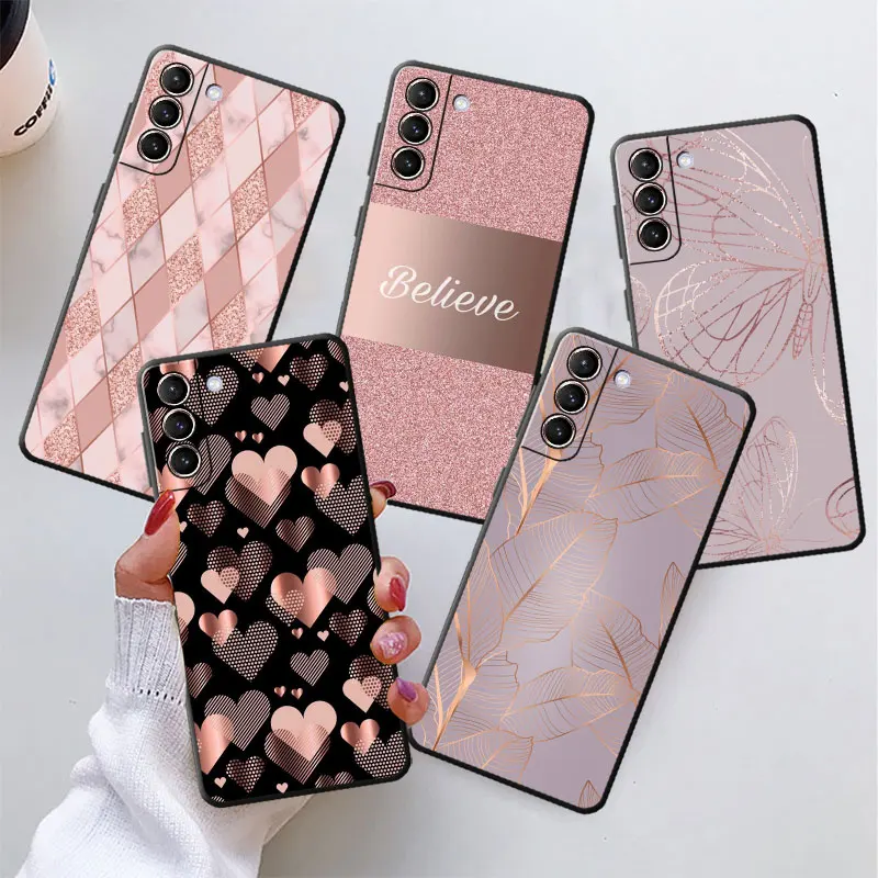 Case Funda for Samsung Galaxy S24 Ultra S21 Plus S24 S23 S22 Ultra S20 FE S10 S21 Note 10 20 Ultra Silicone Gold Rose Love Heart