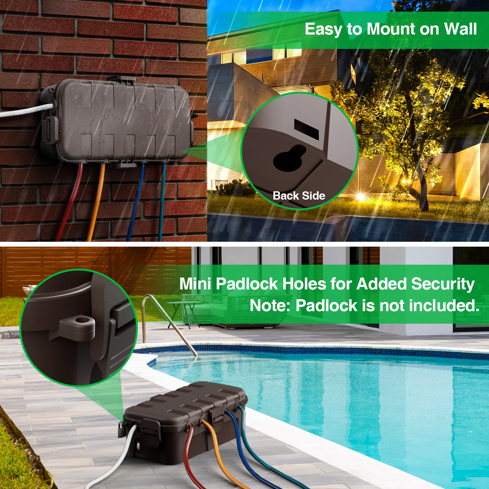Outdoor Waterproof Electrical Box IP54 Cable Connection Socket Enclosure for Timers Extension Leads-ideal for Holiday Garden Use