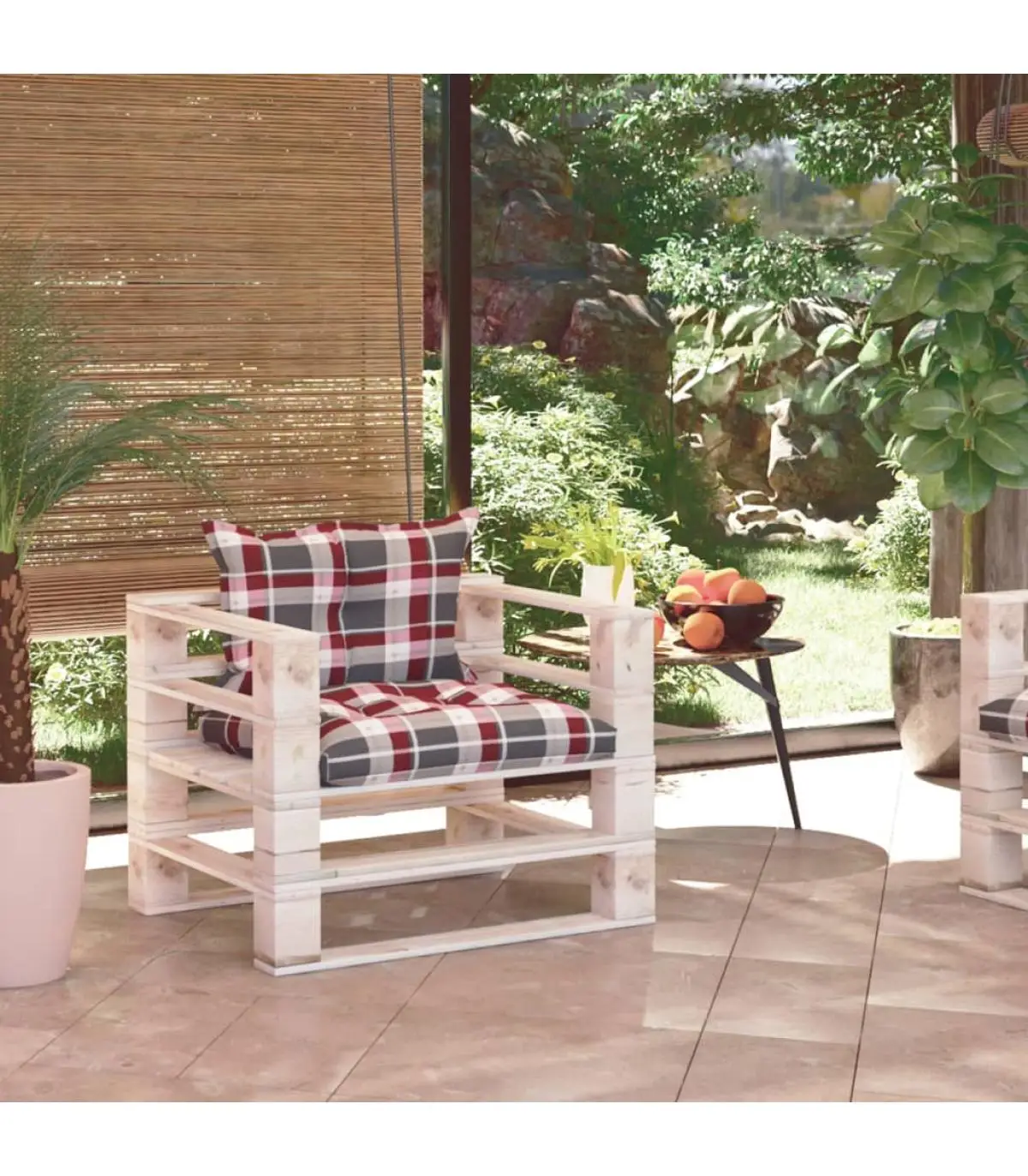 Outdoor sofas garden pallet sofa pine wood red plaid cushions