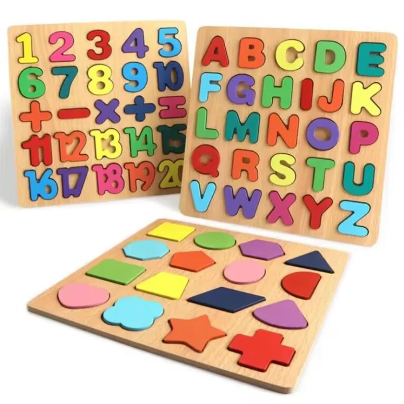 Rompecabezas de madera con forma de alfabeto para niños, rompecabezas de números, juego de mesa a juego, juguetes educativos Montessori para niños, bebé de 2, 3 y 4 años